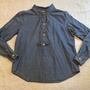 Calypso St Barth 1/2 Button Tunic Top Cotton Pocket Long Sleeve Shirt Chambray L